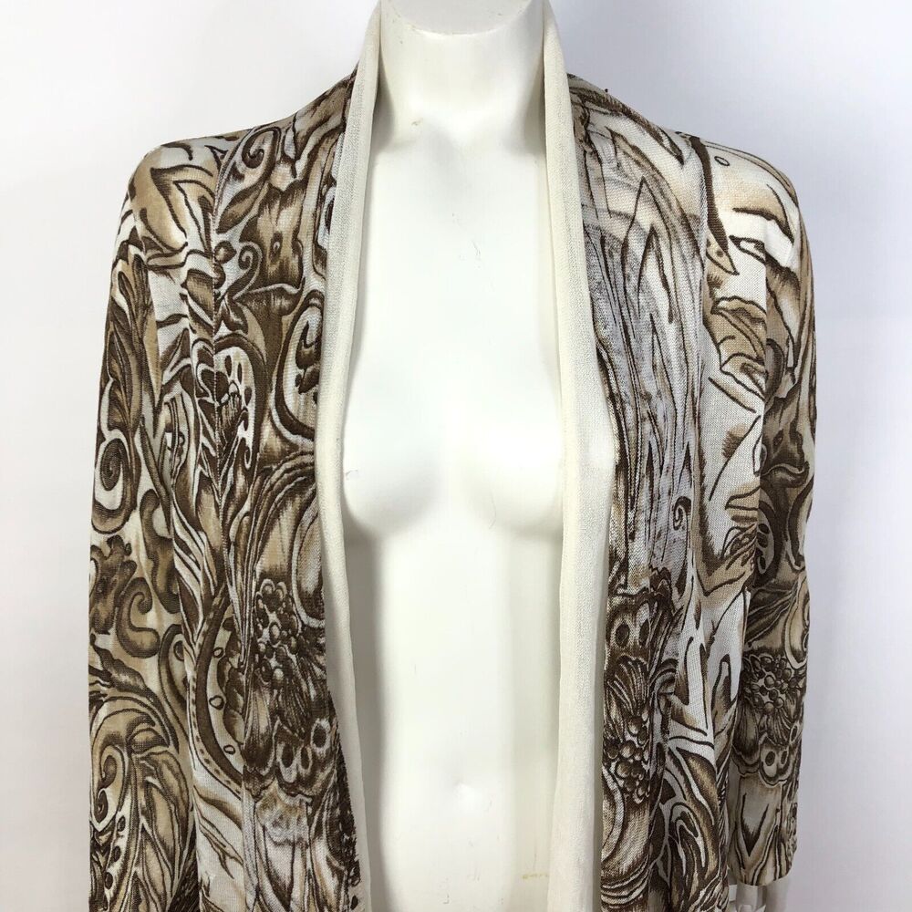 Alberto Makali Large Abstract Women's Cover Up Open Cardigan Rayon Brown